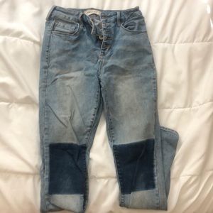 high waisted patch jeans